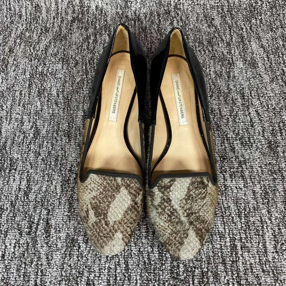 Diane von Furstenberg Kasia Loafer Pumps Womens 6W Brown Python Calf Hair Patent